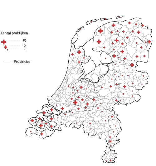 Kaart van apotheekhoudende huisartsenpraktijken in Nederland