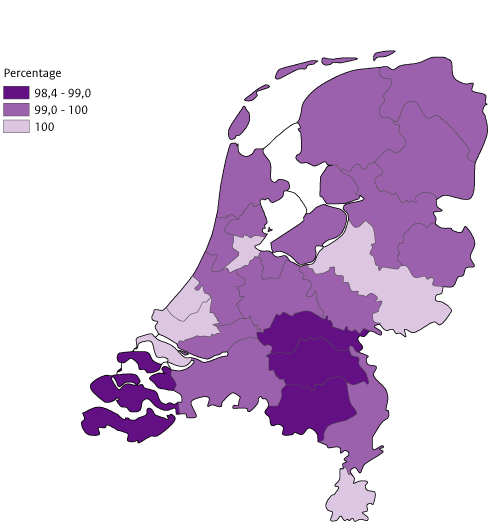 Kaart van Nederland met weergave inwoners binnen bereik van een ambulancestandplaats