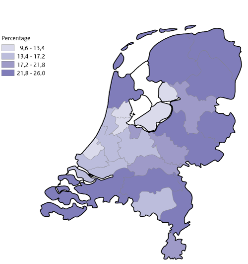 Kaart Nederland Binge drinken afgelopen  4 weken