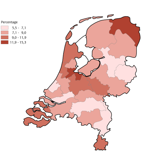 Kaart van Nederland softdrugsgebruik (wiet of hasj) ooit