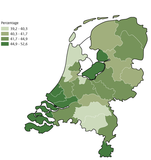 Kaart Nederland drinkers volgens richtlijn per GGD-regio