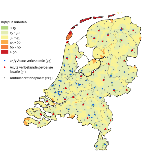 Kaart Locaties gevoelige ziekenhuizen acute verloskunde 2022