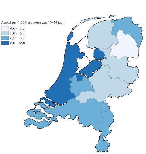 Kaart NL zwangerschapsafbrekingen per provincie 2021