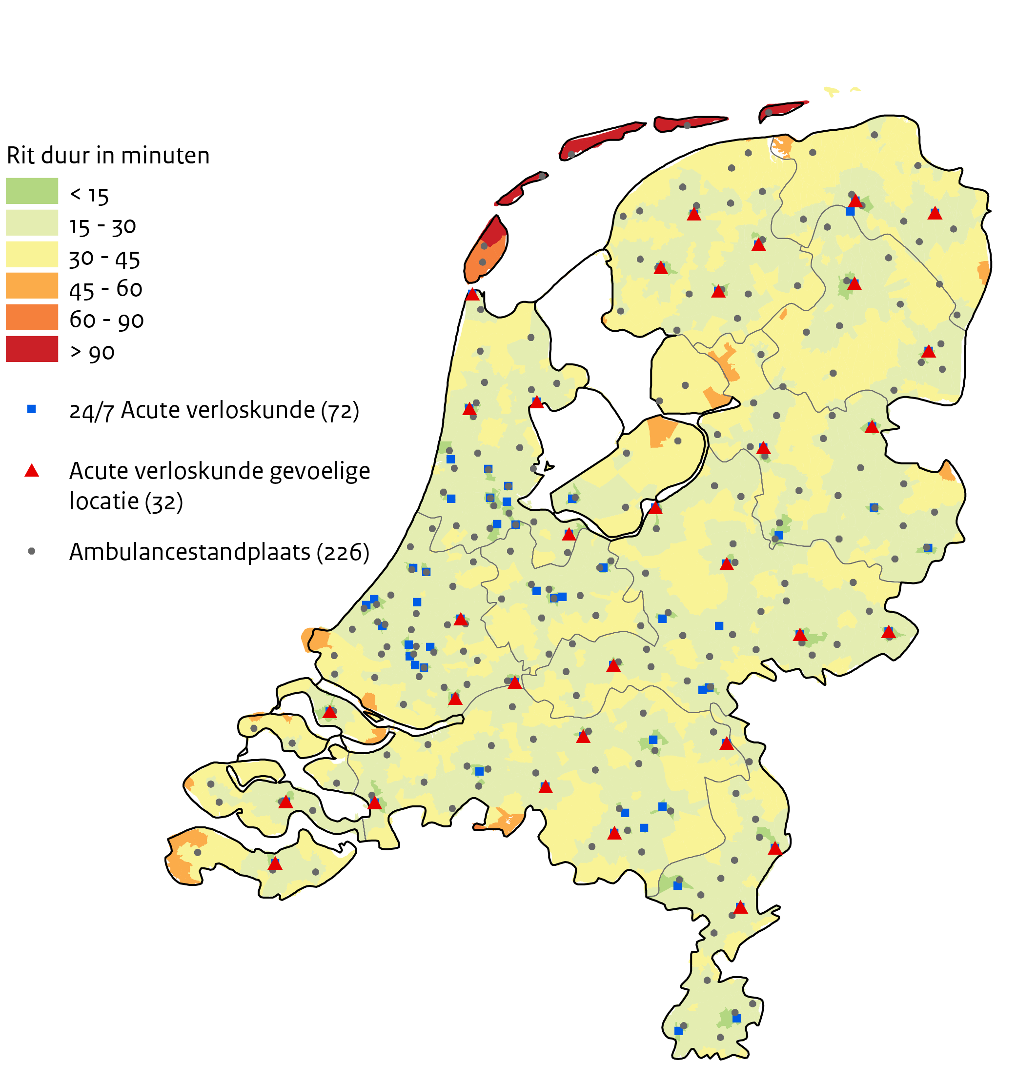 Kaart NL Locaties gevoelige ziekenhuizen acute verloskunde t/m juli 2023