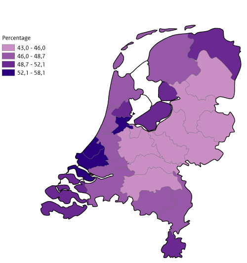 Kaart Nederland per GGD % Eenzaamheid volwassenen van 18 jaar en ouder