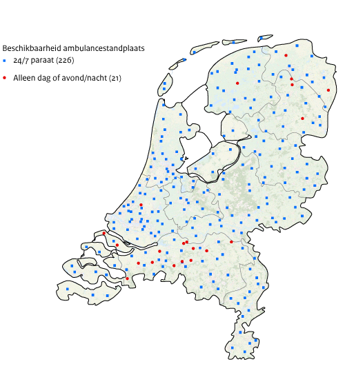 Kaart NL Bereik ambulancestandplaatsen 2023