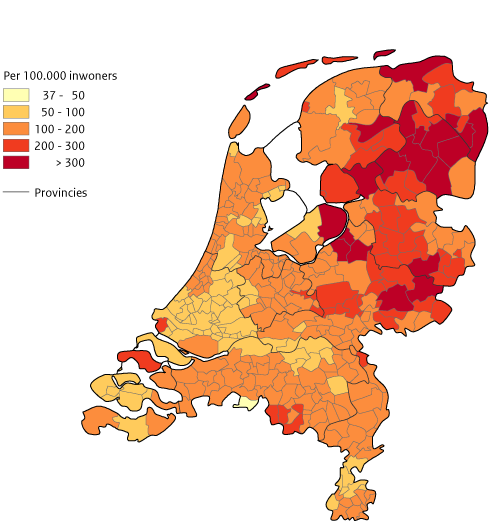 Krt NL per gemeente Rode ring op de huid (erythema migrans) 2021