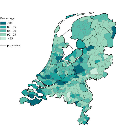 Krt NL Volledige deelname RVP (exclusief anonieme vaccinaties), Per gemeente cohort 2022
